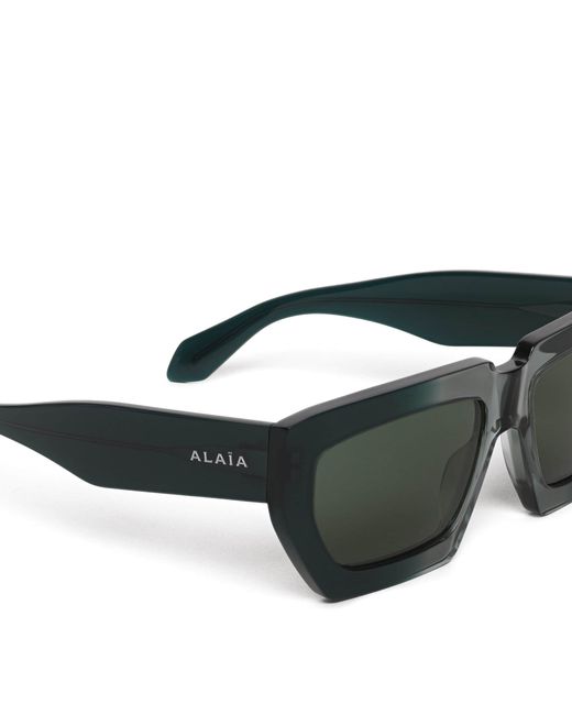 Alaïa Green Acetate Melted Rectangular Sunglasses