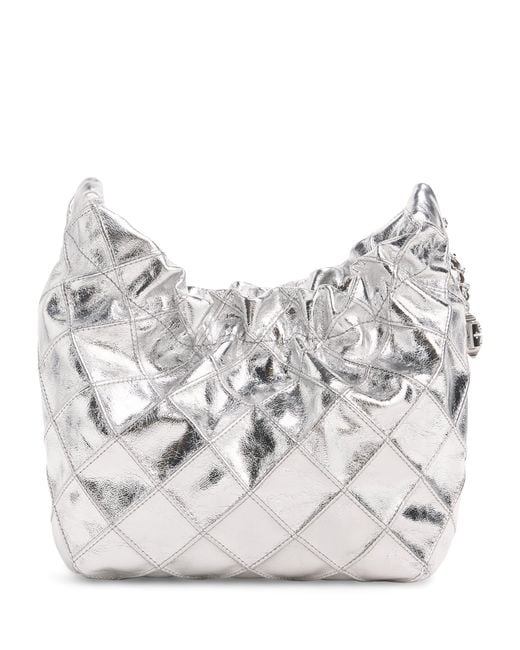 Tory Burch Gray Mini Metallic Leather Fleming Shoulder Bag