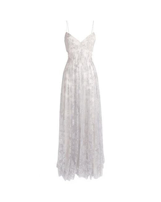 Sandra Mansour White Embellished Silent Thread Gown