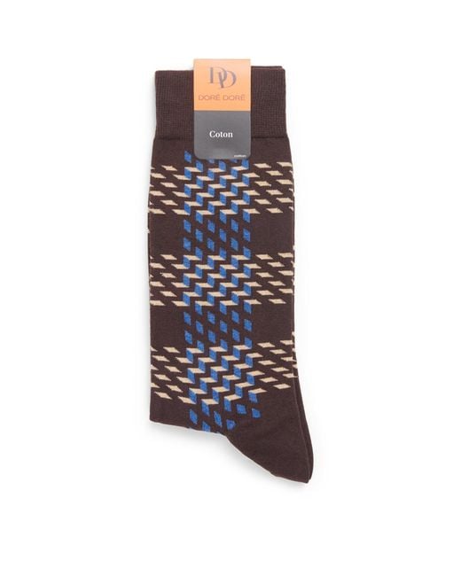 Doré Doré Blue Cotton Patterned Socks for men