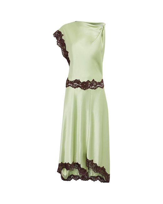 De La Vali Green Asymmetric Adriana Midi Dress