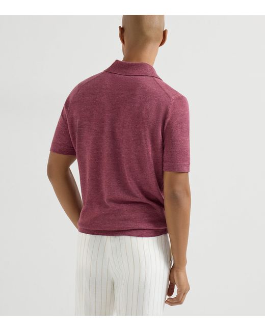 Brunello Cucinelli Red Linen-Cotton Polo Sweater for men