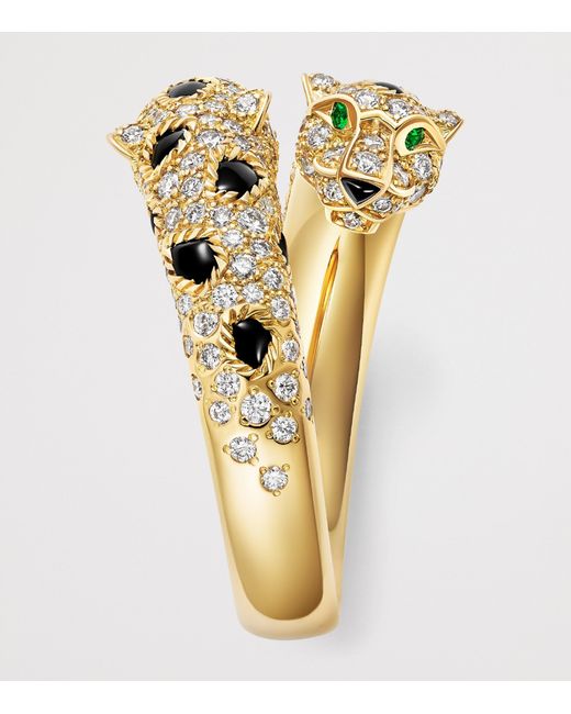 Cartier Metallic Diamond, Emerald And Onyx Panthère De Ring