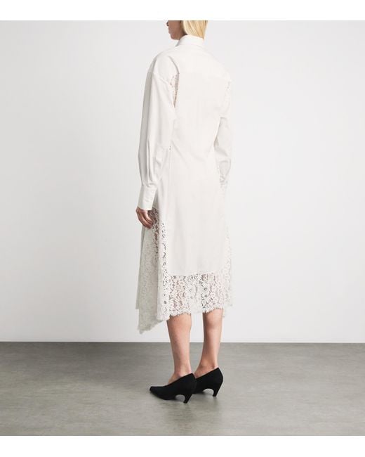 Stella McCartney White Organic Cotton Lace-Panel Midi Shirt Dress