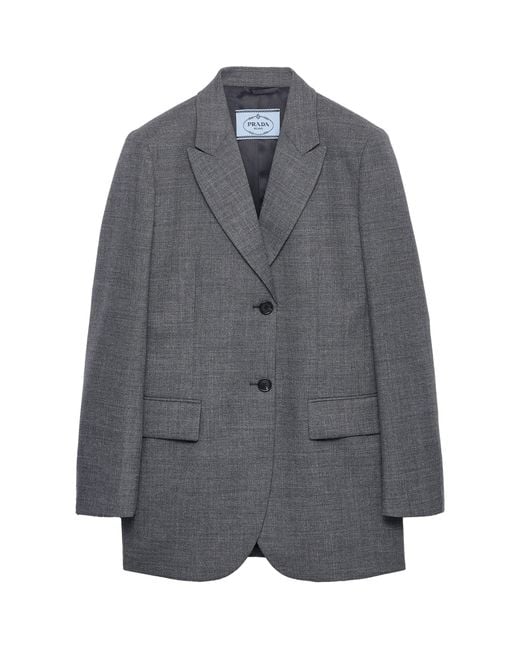 Prada Gray Single-Breasted Mélange Hopsack Blazer