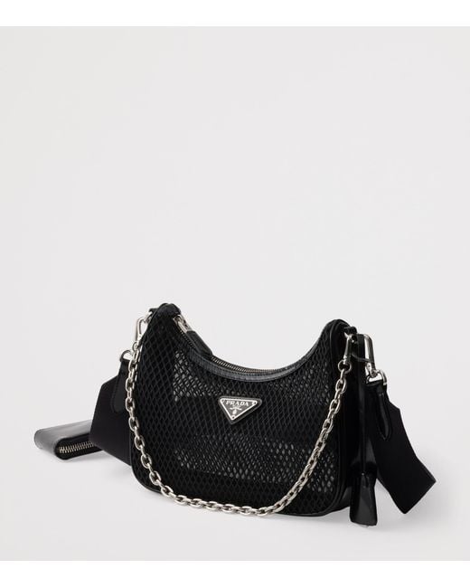 Prada Black Re-Edition 2005 Mesh And Brushed Leather Bag