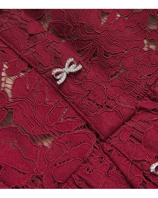 Self-Portrait Red Lace Belted Midi Dress