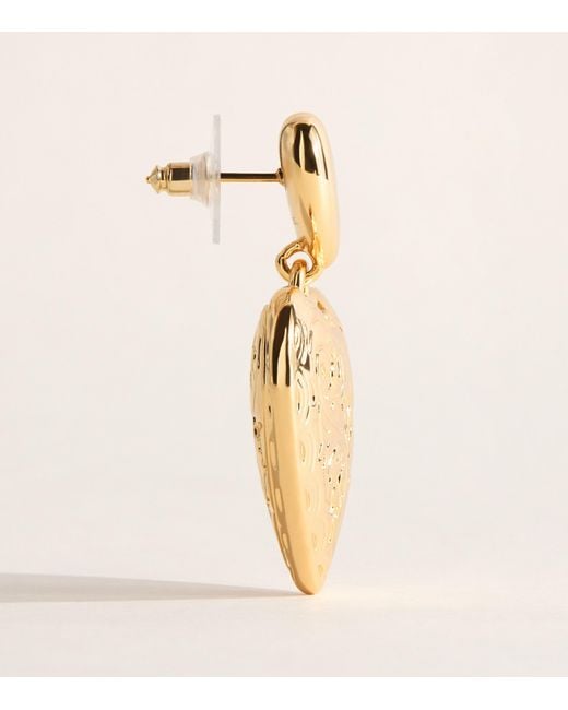 Self-Portrait Metallic Double-Heart Drop Earrings