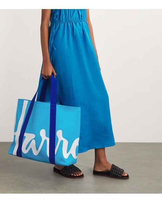 Harrods Blue Large Cotton Logo Tote Bag