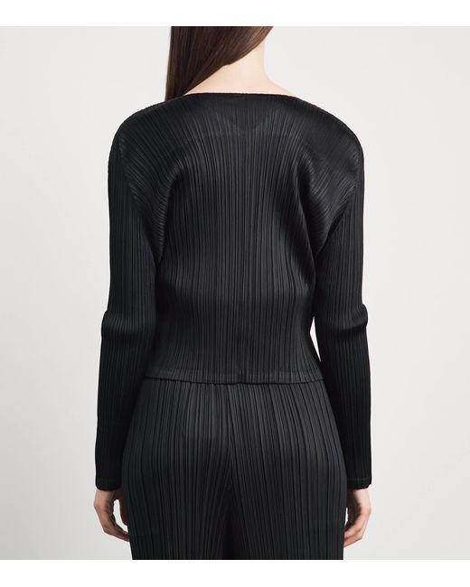 Pleats Please Issey Miyake Black Pleated Facade Cardigan