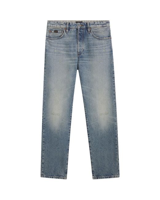 Boss Blue Stonewashed Straight Jeans for men