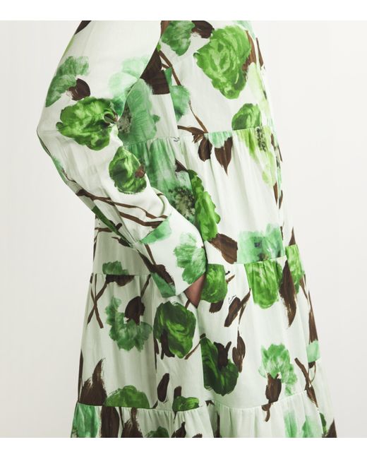 Erdem Green Cotton Floral Shirt Dress