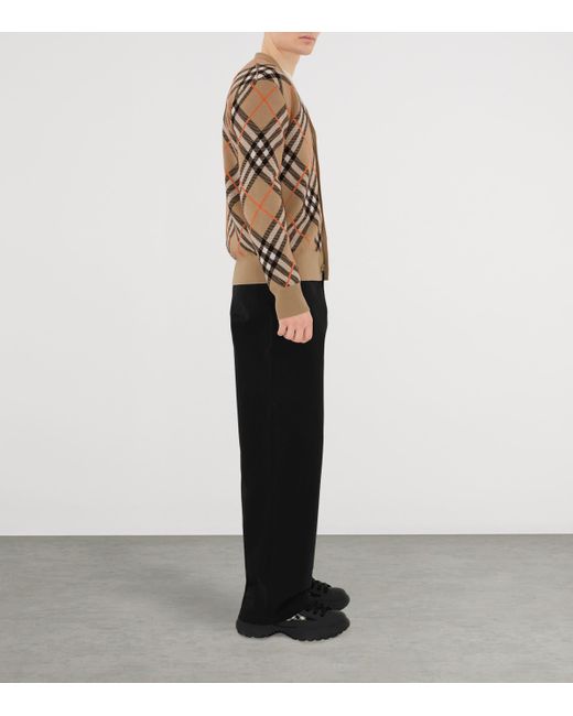 Burberry Brown Wool-Blend Check Cardigan for men