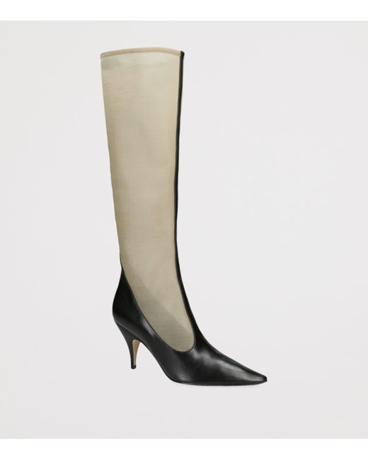 The Row Brown Mesh And Leather Knee-High Boots