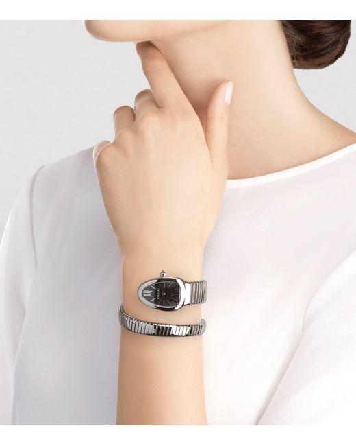 BVLGARI Gray Stainless Steel And Rubellite Serpenti Tubogas Watch