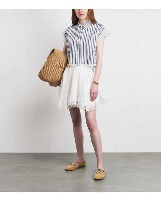 Claudie Pierlot Blue Lace-Trim Stripe Shirt