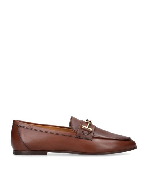 Tod's Brown Leather Chain-Detail Loafers