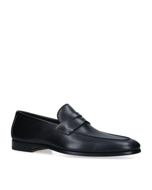 Magnanni Shoes Black Leather Delos Dress Loafers for men