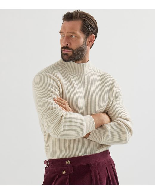 Brunello Cucinelli White Cashmere High-Neck Sweater for men
