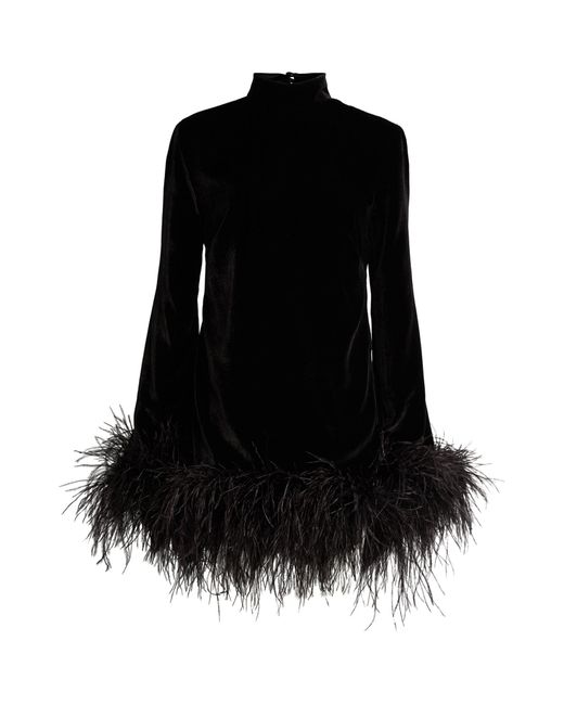 ‎Taller Marmo Black Ostrich Feather Gina Mini Dress