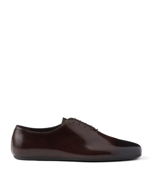 Prada Brown Leather Oxford Shoes for men