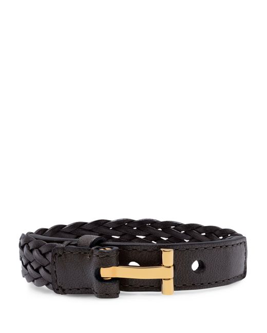 Tom Ford Black Leather 'T' Bracelet for men