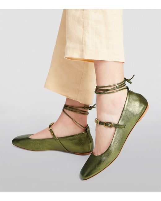 MAX&Co. Green Metallic Lace-up Ballet Flats