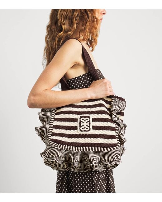 Sandro White Crochet Stripe Tote Bag