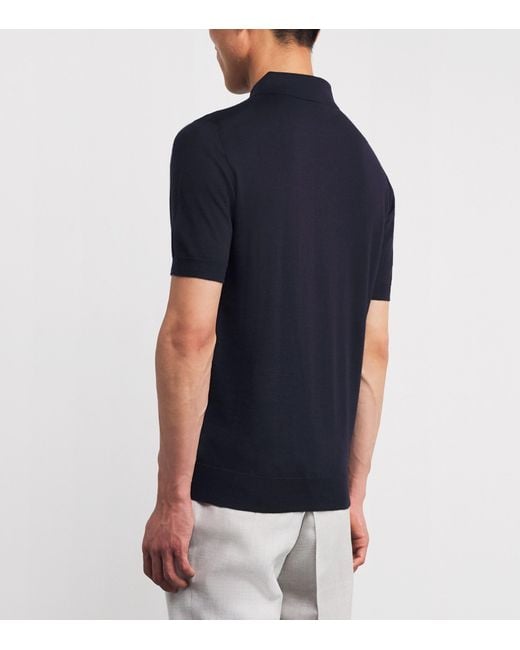 Isaia Blue Cashmere-Silk Knit Polo Shirt for men