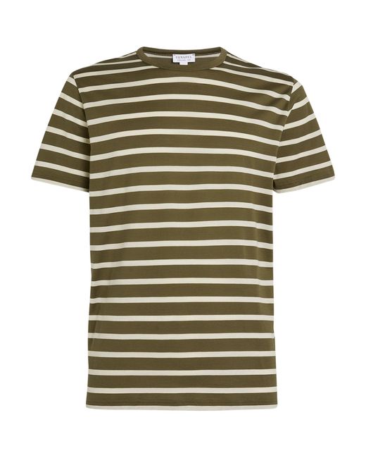 Sunspel Green Cotton Striped T-shirt for men