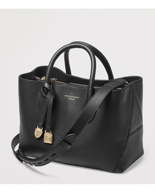Aspinal Black Midi Leather London Tote Bag