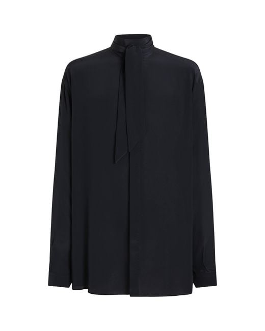 Dolce & Gabbana Blue Silk Tie-Collar Shirt for men