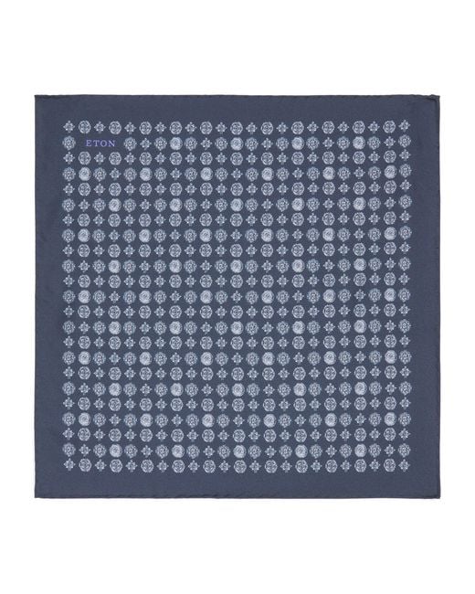 Eton of Sweden Blue Silk Medallion Pocket Square for men