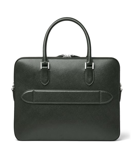 Aspinal Black Leather Mount Street Briefcase Bag for men