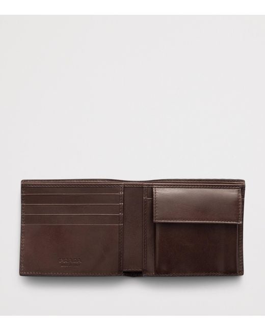 Prada Brown Leather Woven Wallet for men