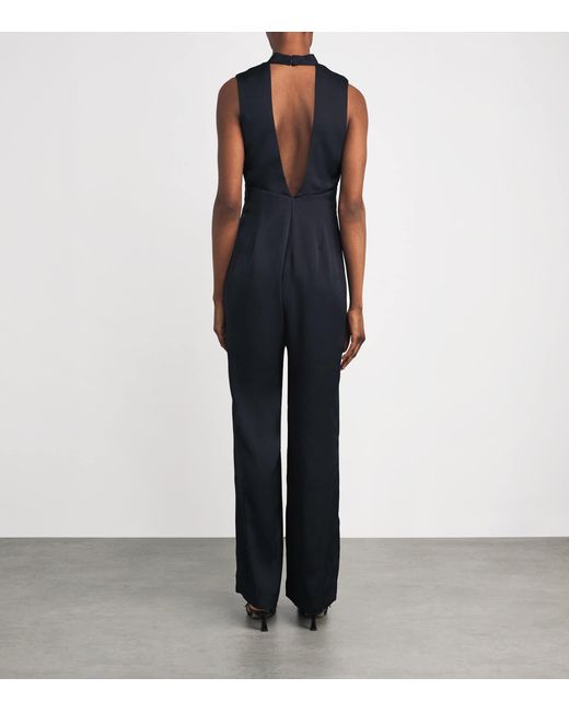 Claudie Pierlot Blue Satin Scarf-Neck Jumpsuit