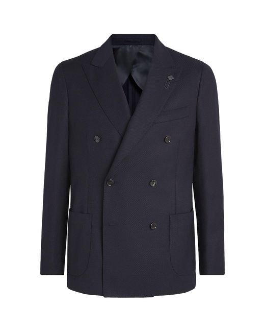 Lardini Blue Wool Double-Breasted Blazer for men