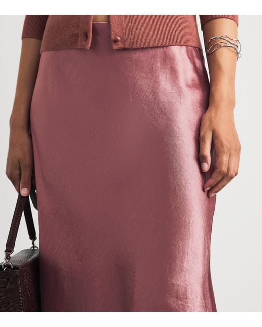 Vince Pink Crinkle Satin Midi Skirt