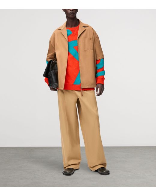 Loewe Brown Cotton-Blend Zip-Up Shirt for men