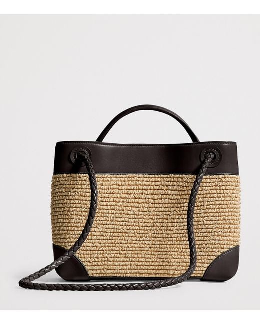 Bottega Veneta Black Small Raffia Andiamo Top-Handle Bag