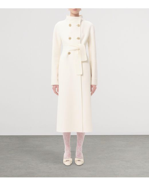 Valentino White Wool-Cashmere Double-Breasted Overcoat