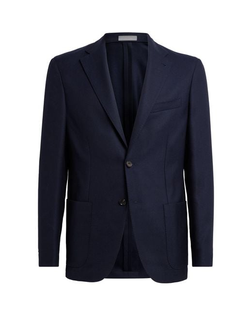 Corneliani Blue Virgin Wool-Silk Unlined Whisper Blazer for men
