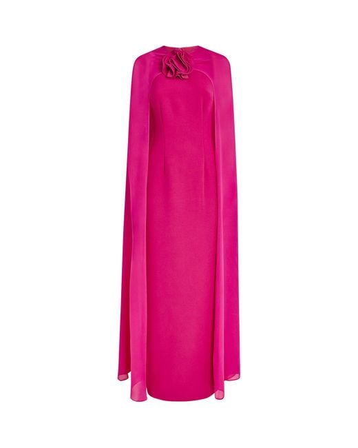 Roland Mouret Pink Rose Appliqué Cape-Detail Gown
