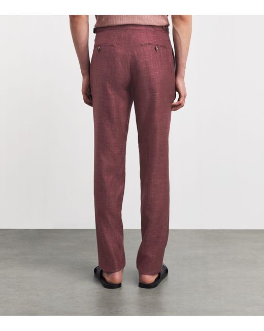 Isaia Purple Wool-Cashmere-Silk-Linen Sanita Trousers for men