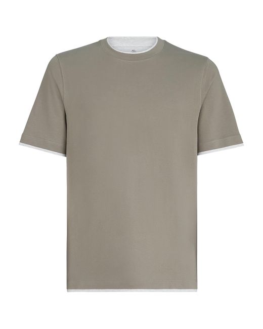 Brunello Cucinelli Gray Cotton Faux-Layered T-Shirt for men