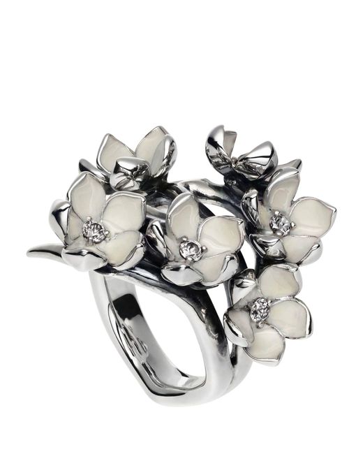 Shaun Leane Metallic Sterling Silver And Diamond Cherry Blossom Full Flower Ring