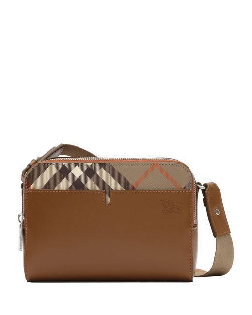 Burberry Brown Leather Check Pop Cross-Body Bag for men
