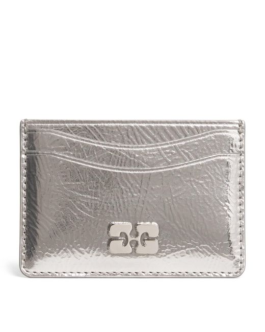 Ganni Gray Recycled Leather-Blend Metallic Bou Card Holder