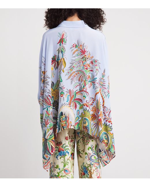 Etro White Silk Floral Asymmetric Shirt