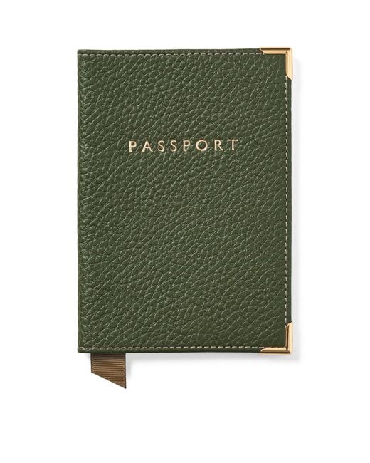 Aspinal Green Leather Passport Cover for men